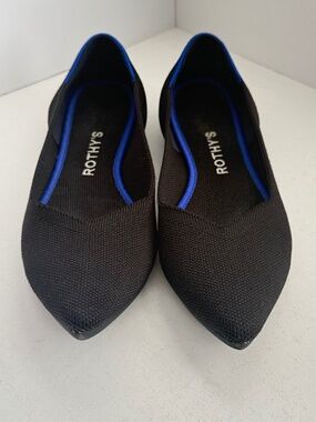 Rothy's The Point Flat in Black With Royal Blue Detail Ballet Flat